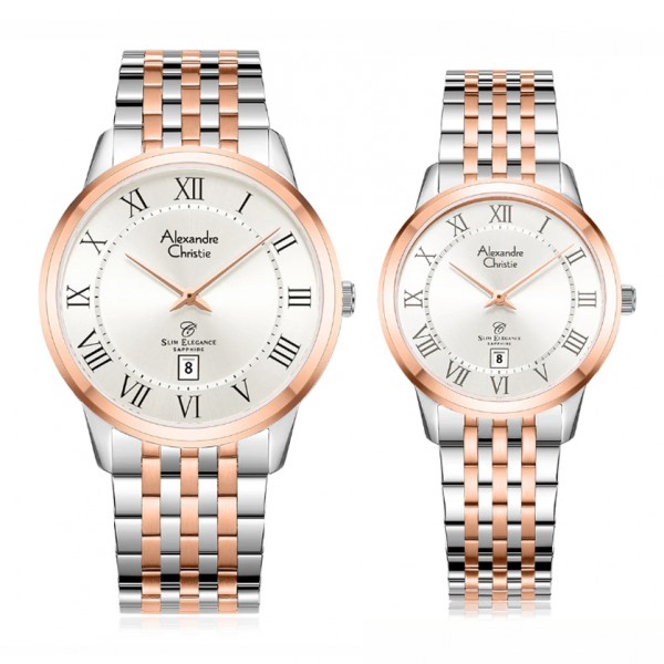 Alexandre Christie AC 8709 Silver Rosegold White Roman Couple Alexandre Christie AC 8709 Silver Rosegold White Roman Couple